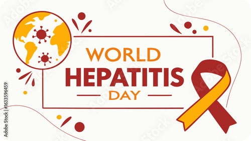 Raise awareness for world hepatitis day with a symbolic ribbon and global representation isolated on white background for a health campaign