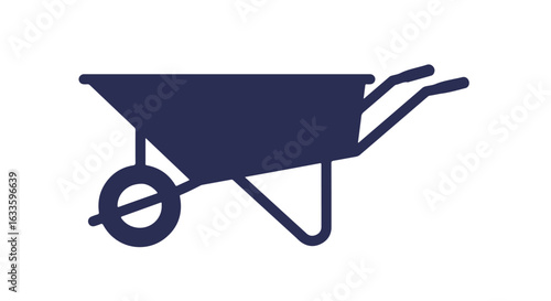 Isolated dark blue simple wheelbarrow icon on white background