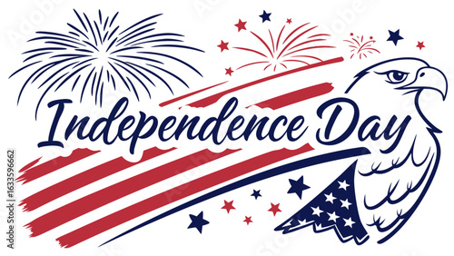 Celebrate independence day with patriotic eagle, fireworks, and american flag isolated on white background
