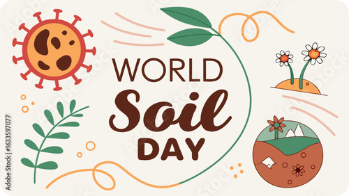 Celebrate world soil day with vibrant illustrations of plants, flowers, and healthy soil ecosystems for a sustainable future