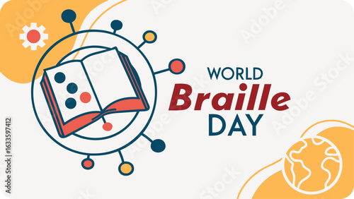 World braille day illustration with an open book isolated on white background, celebrating accessibility and awareness for the visually impaired