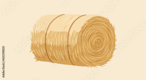 Rolled hay bale with three strings holding it together on a light background