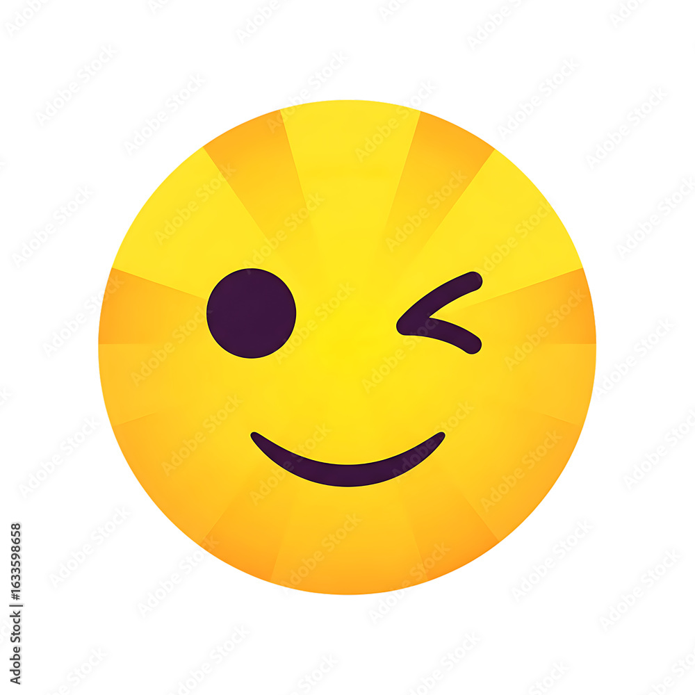 Fototapeta premium Playful Yellow Emoji Winking, Happy, Sunburst Design, Vector Illustration, Digital Art.