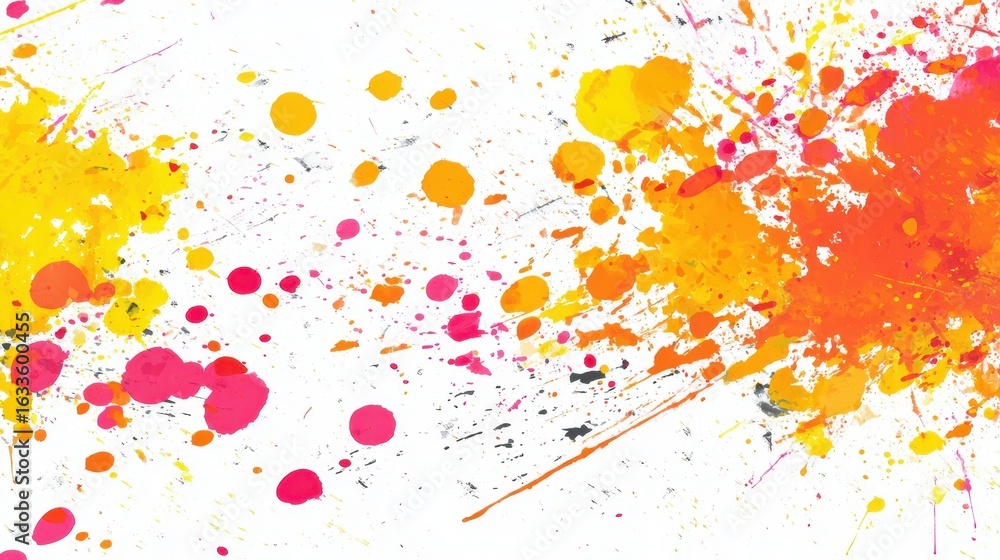 Fototapeta premium Colorful paint splatters on a white background.