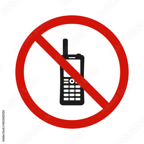 No walkie talkie icon for restriction and prohibition design. No radio communication ban illustration. No phone cell sign