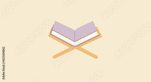 Open lilac book on stand