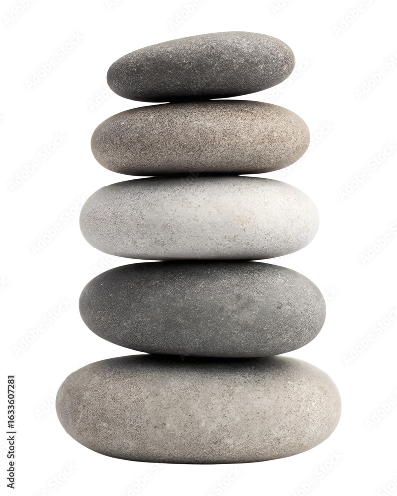 Fototapeta premium Stack of smooth stones isolated on transparent background