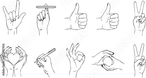 Various hand gestures on white background