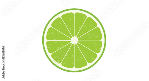 Vector drawing of green lime slice, cut in half, with white lines