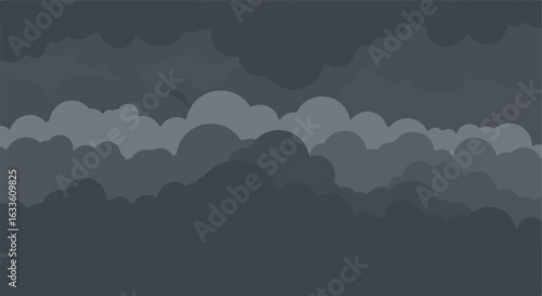 Stylized layered dark gray clouds illustration on a flat grey background
