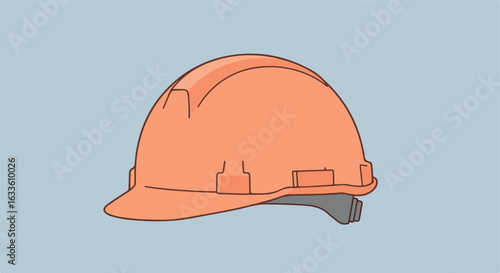 Illustrated side-view of orange hard hat with suspension on light gray background