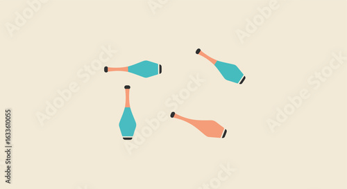 Minimalist art of juggling pins scattered on beige ground