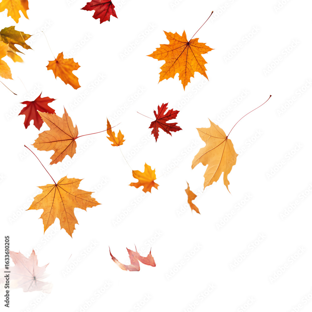 Fototapeta premium Autumn Leaves Falling – Scattered Transparent Background PNG