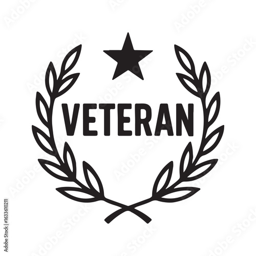 Veteran Laurel Wreath and Star Line Art Illustration

