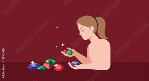 Woman gazes at jewels