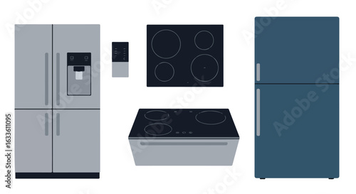 Kitchen appliances set two refrigerators and two stoves