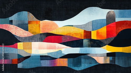 Abstract Colorful Geometric Pattern on Dark Background with Textured Style