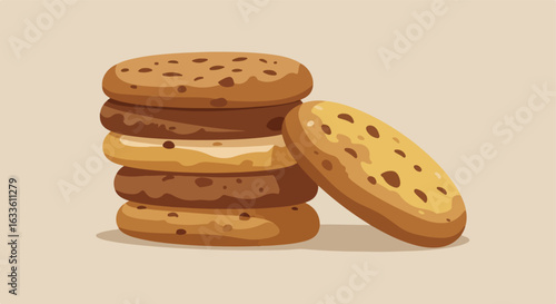 Stacked cookies with chips, differing in color
