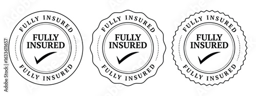 Fully insured vector stamp with a check mark on a white background