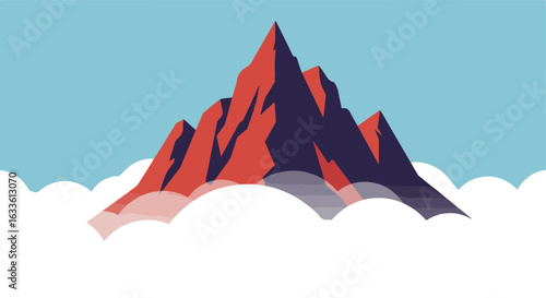 Abstract mountains with cloud cover and a light blue sky in the background