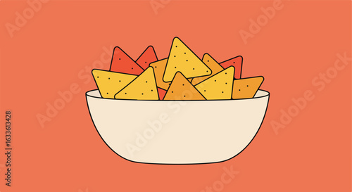 Cartoon depiction of a bowl overflowing with tortilla chips
