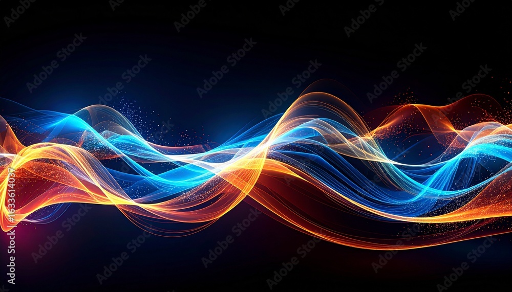 Naklejka premium Luminous Waves of Fire and Ice: A Dynamic Dance of Orange and Blue Light.