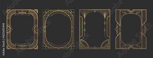 Art deco gatsby frame set - golden geometric borders with elegant line patterns, vintage ornamental rectangles of 1920s style decorative elements for luxury invitations, certificates or retro design