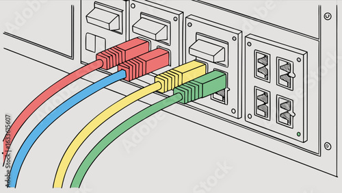 Network cables ethernet connection rj45 patch panel server room data center infrastructure connectivity setup