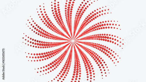 Radial pattern of red dots emanating from the center against a white background in a circular design