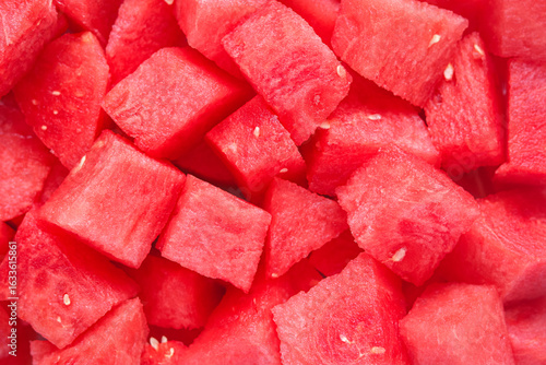 Tableau sur toile A close-up image of fresh watermelon cubes stacked together