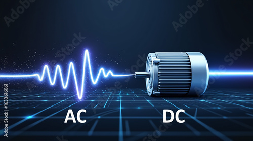 Visualization of AC and DC Current with Electric Motor and Signal Waves