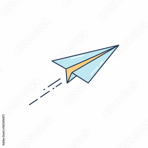 Soaring paper airplane creates dynamic motion trail, symbolizing freedom and new beginnings