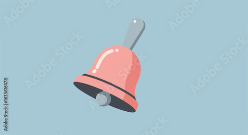 Simple illustration of a red bell with a gray handle on a light blue background