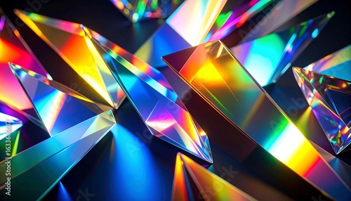 Geometric Crystal Shards Glowing with Vivid Rainbow Refractions