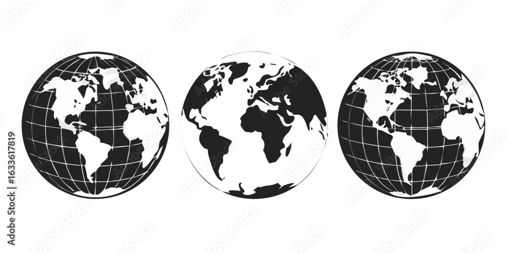 Fototapeta premium Earth globe icon set. earth hemispheres with continents. world map in globe shape isolated on white background. vector