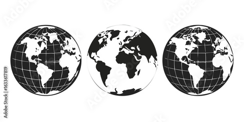 Earth globe icon set. earth hemispheres with continents. world map in globe shape isolated on white background. vector