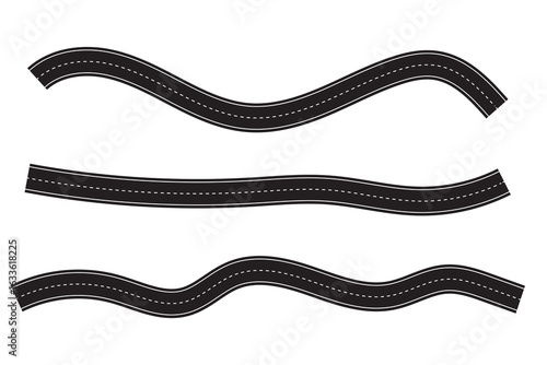Winding and curved road. Highways, asphalt paths icon set vector

Keywords language: E