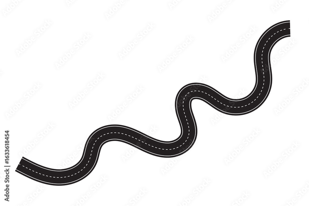 Fototapeta premium Wavy winding curves roads and horizontal path. Horizontal asphalt road template. Flat vector illustration isolated on transparent background.