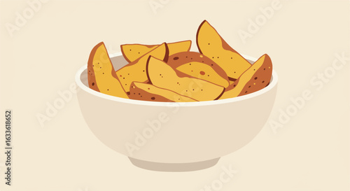 Bowl filled with potato wedges, tan and brown