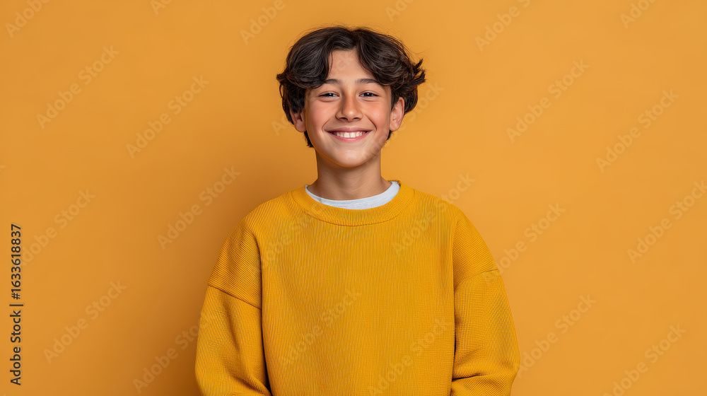 Fototapeta premium joyful child portrait with warm yellow background radiating happiness