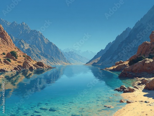 Crystal Clear Waterway Flowing Through Mountain Valley