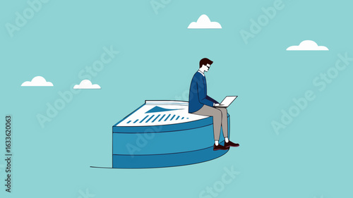 Part-time job, side job or small business, additional work outside working hours, division or tome management, work tracking system or day planning, businessman working using laptop over hours cut