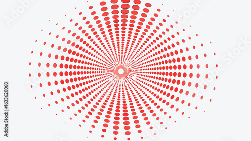 Radial pattern of red dots emanating from a central point on a white background creating depth illusion
