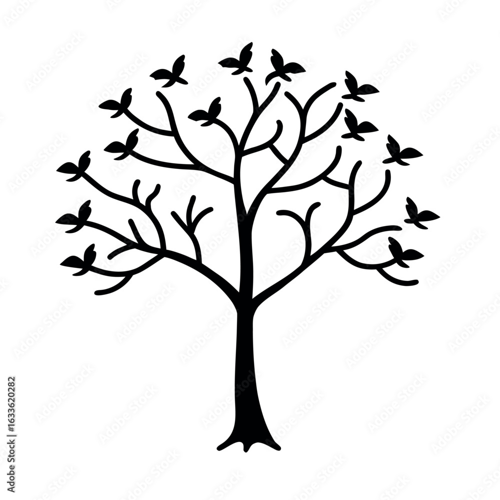 Silhouette of a Tree with Bird-like Leaves Silhouette of a Tree with Bird-like Leaves