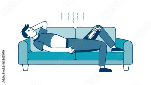 Man relaxing on couch at home vector illustration for leisure and relaxation concept graphic design element
