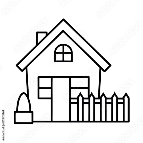 Line art icon of a house with a picket fence