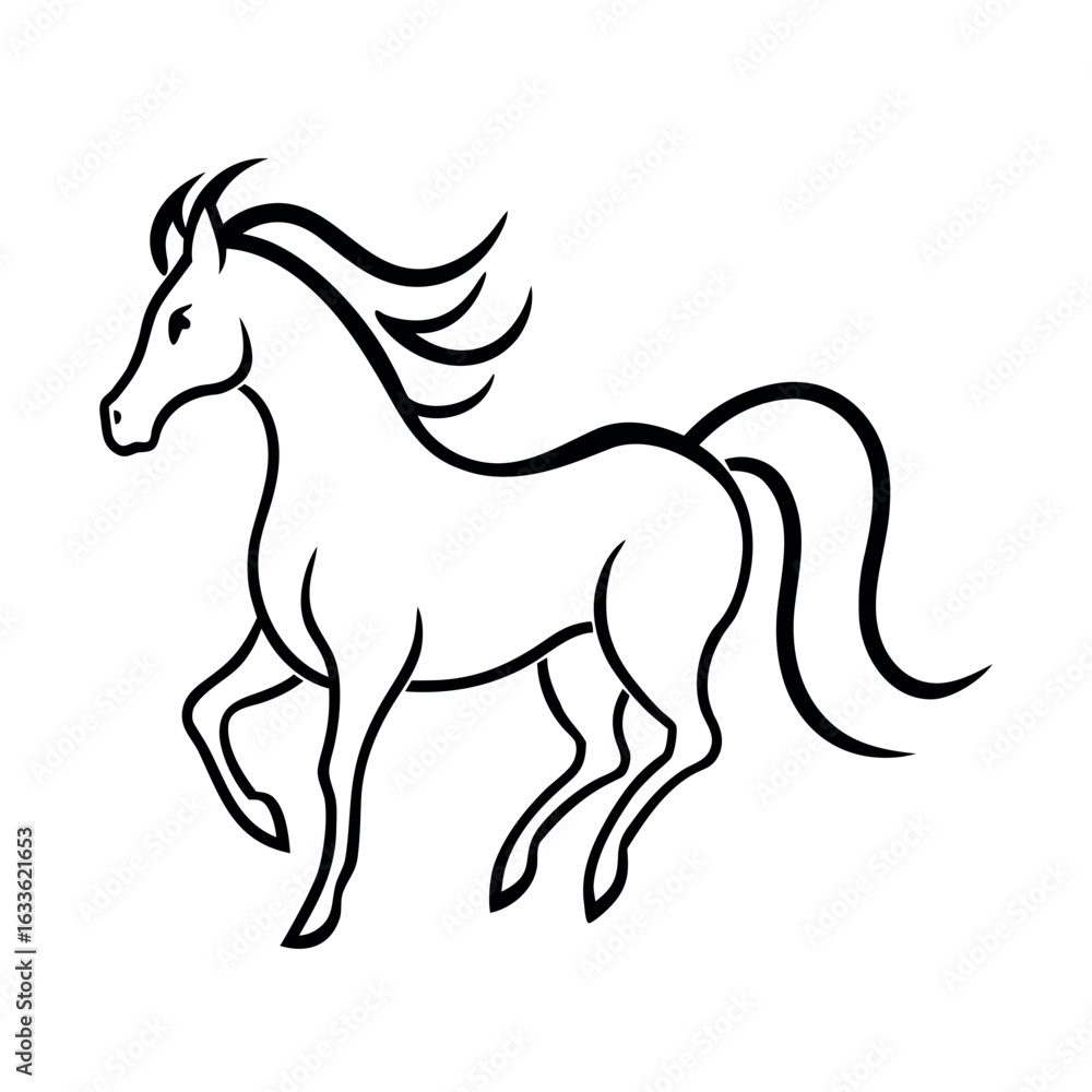 Galloping horse with a flowing mane illustration Galloping horse with a flowing mane illustration