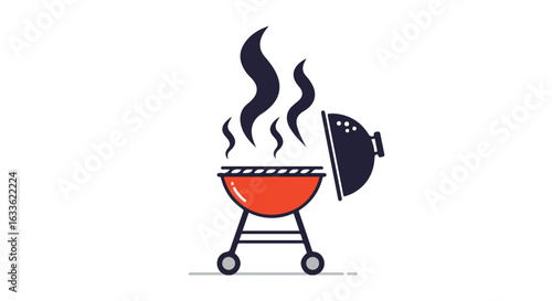 Open charcoal grill with smoke