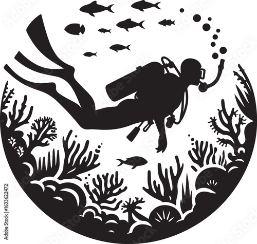Scuba Diver Vector Silhouette
