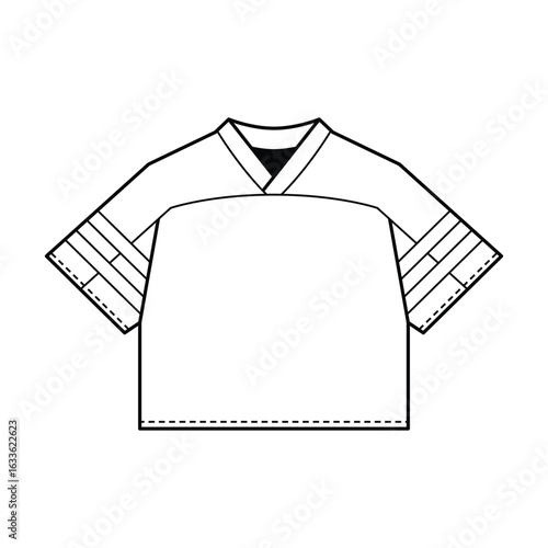 Streetwear Football Jersey Outline Vector. Front View Line Art Sports Shirt Design Template Mockup